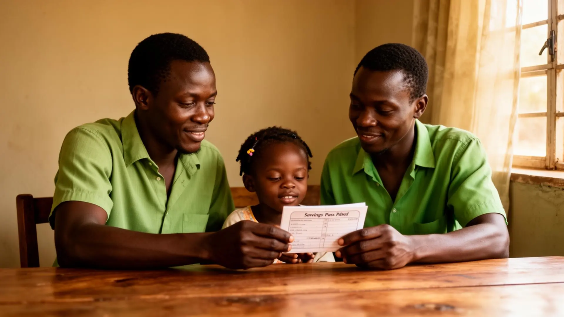 Rubanga SACCO members reviewing a savings passbook