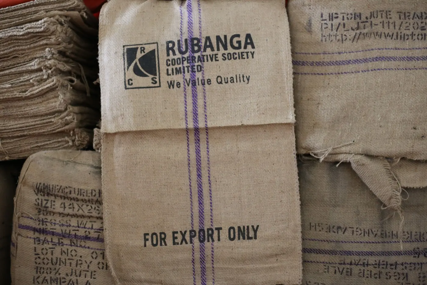 Rubanga coffee bags marked for export and traceability
